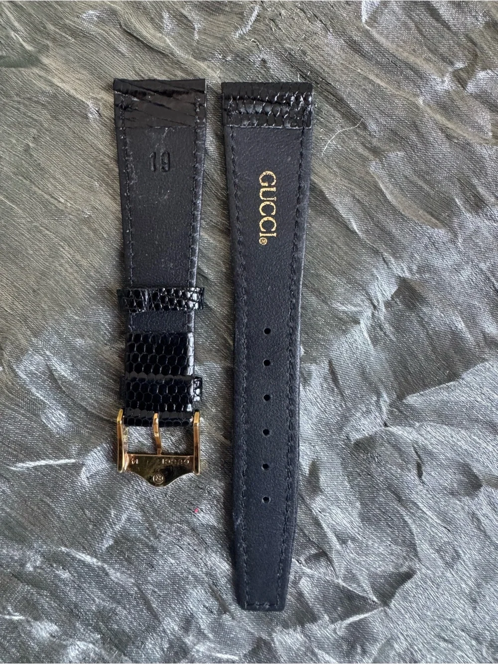 GUCCI VINTAGE LIZARD WRISTWATCH BAND BLACK 19mm